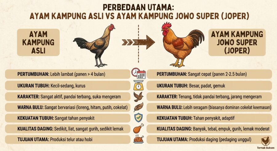 Perbedaan Ayam Kampung Asli dan Ayam Kampung Jowo Super